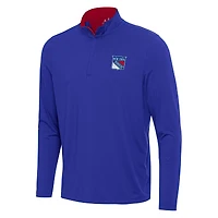 Men's Antigua Blue/Red New York Rangers Content Quarter-Zip Pullover Top
