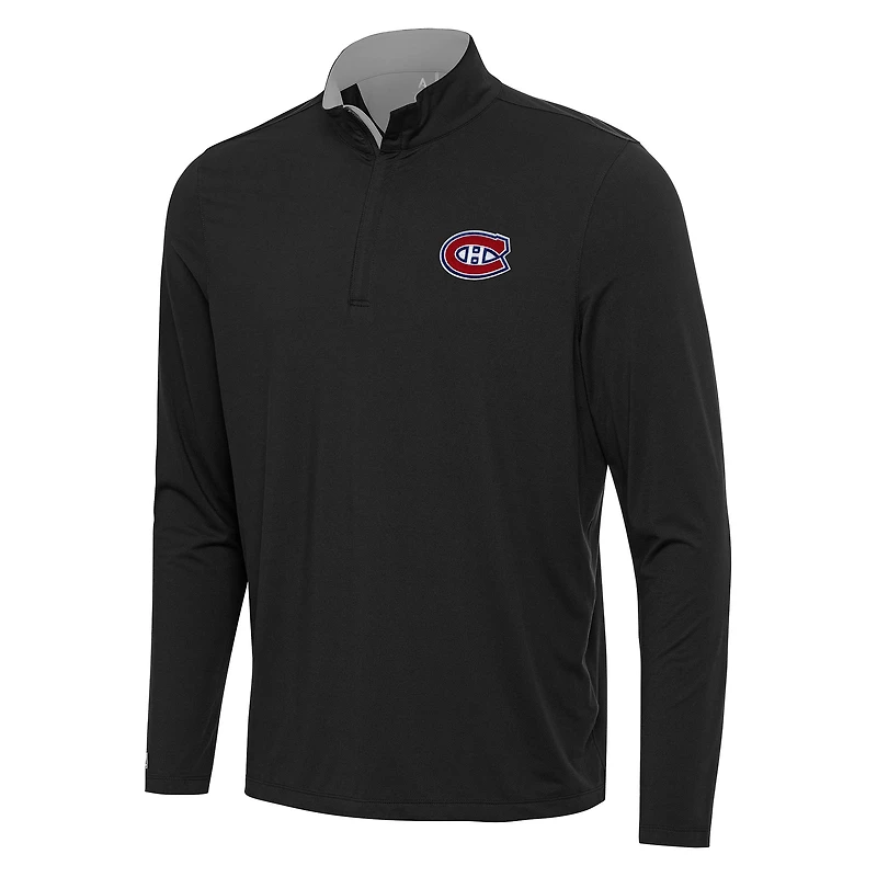 Men's Antigua Black/Gray Montreal Canadiens Content Quarter-Zip Pullover Top