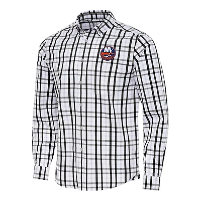 Men's Antigua  Black/Gray New York Islanders Tending 2 Button-Down Long Sleeve Shirt