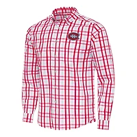 Men's Antigua  Red/Gray Montreal Canadiens Tending 2 Button-Down Long Sleeve Shirt