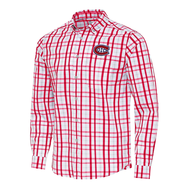 Men's Antigua  Red/Gray Montreal Canadiens Tending 2 Button-Down Long Sleeve Shirt