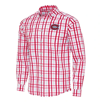 Men's Antigua  Red/Gray Montreal Canadiens Tending 2 Button-Down Long Sleeve Shirt
