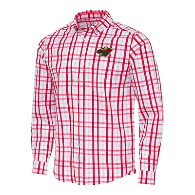 Men's Antigua  Red/Gray Minnesota Wild Tending 2 Button-Down Long Sleeve Shirt
