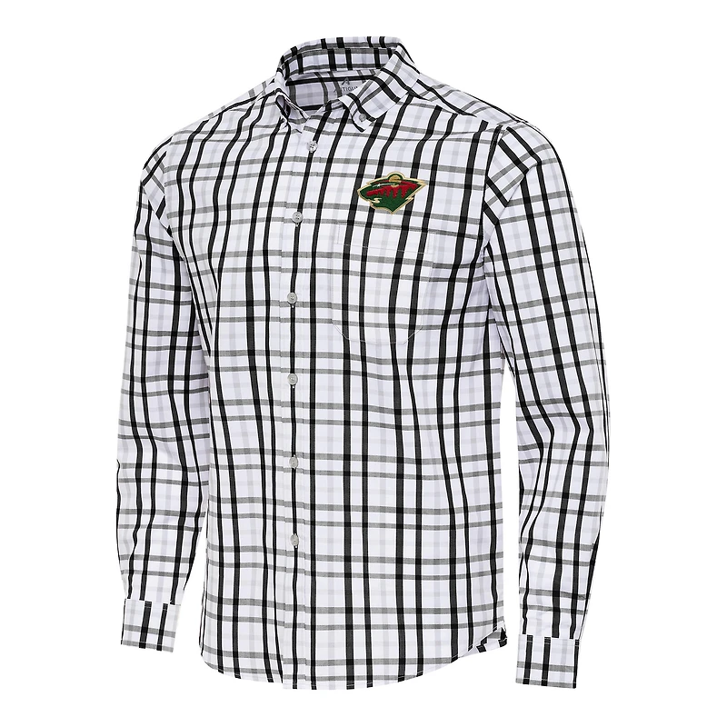 Men's Antigua  Black/Gray Minnesota Wild Tending 2 Button-Down Long Sleeve Shirt