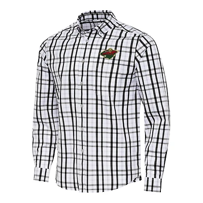 Men's Antigua  Black/Gray Minnesota Wild Tending 2 Button-Down Long Sleeve Shirt