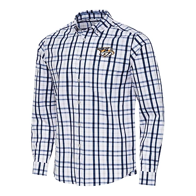Men's Antigua  Navy/Gray Nashville Predators Tending 2 Button-Down Long Sleeve Shirt