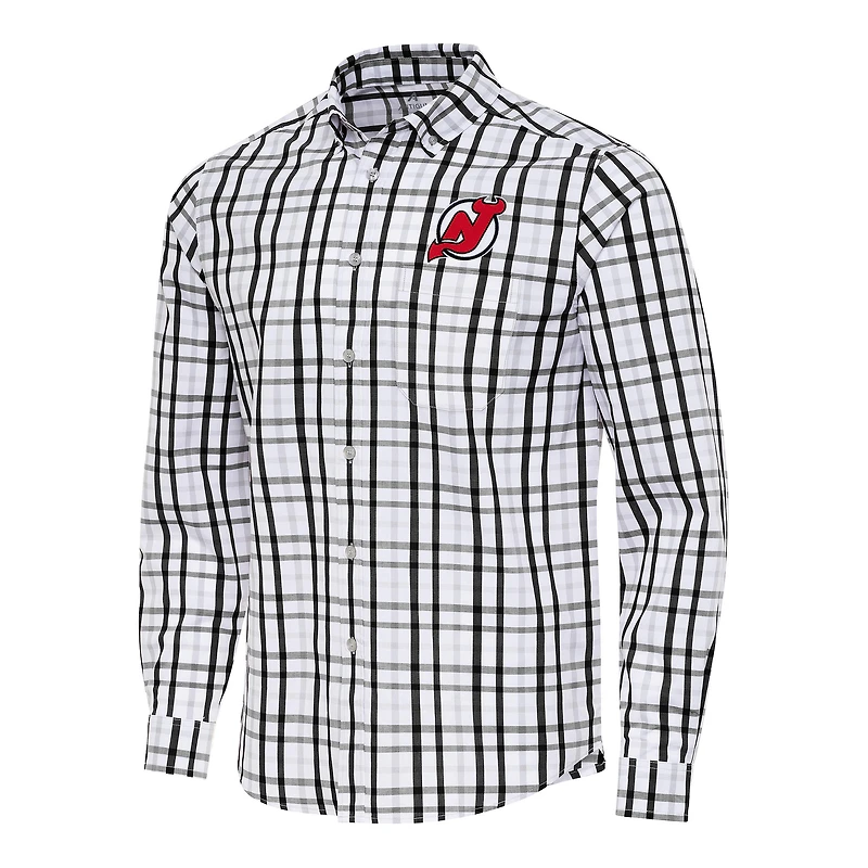Men's Antigua  Black/Gray New Jersey Devils Tending 2 Button-Down Long Sleeve Shirt