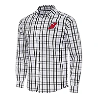 Men's Antigua  Black/Gray New Jersey Devils Tending 2 Button-Down Long Sleeve Shirt