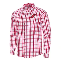 Men's Antigua  Red/Gray New Jersey Devils Tending 2 Button-Down Long Sleeve Shirt
