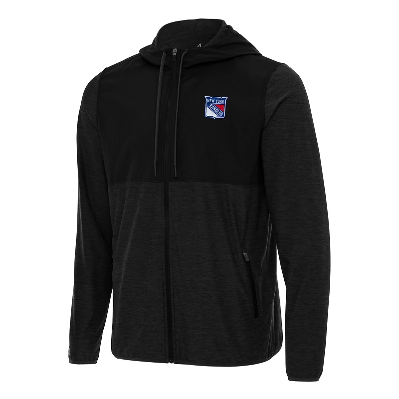 Men's Antigua Black New York Rangers Sway Full-Zip Hoodie Jacket