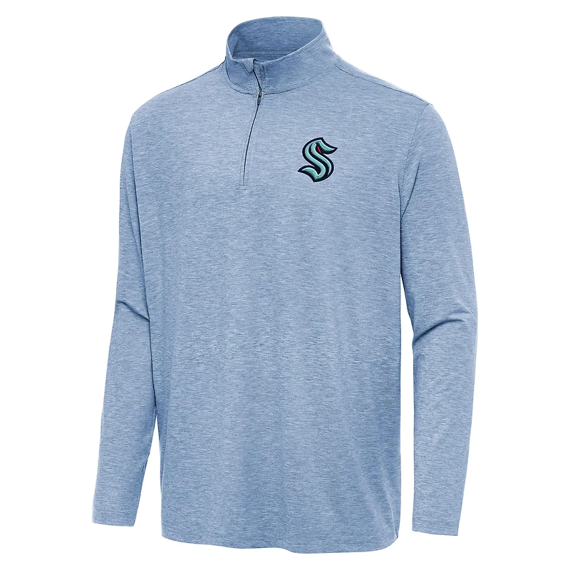 Men's Antigua  Heather Blue Seattle Kraken Hunk Quarter-Zip Top