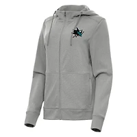 Women's Antigua Heather Gray San Jose Sharks Seeker Full-Zip Hoodie