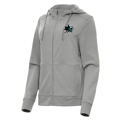 Women's Antigua Heather Gray San Jose Sharks Seeker Full-Zip Hoodie