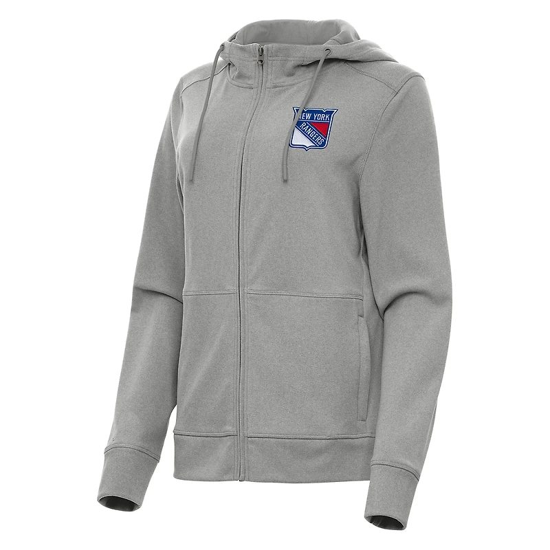 Women's Antigua Heather Gray New York Rangers Seeker Full-Zip Hoodie