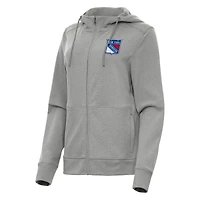 Women's Antigua Heather Gray New York Rangers Seeker Full-Zip Hoodie