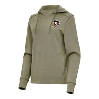 Women's Antigua Olive Pittsburgh Penguins Justice Pullover Hoodie