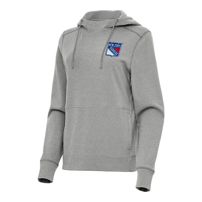 Women's Antigua Heather Gray New York Rangers Justice Pullover Hoodie