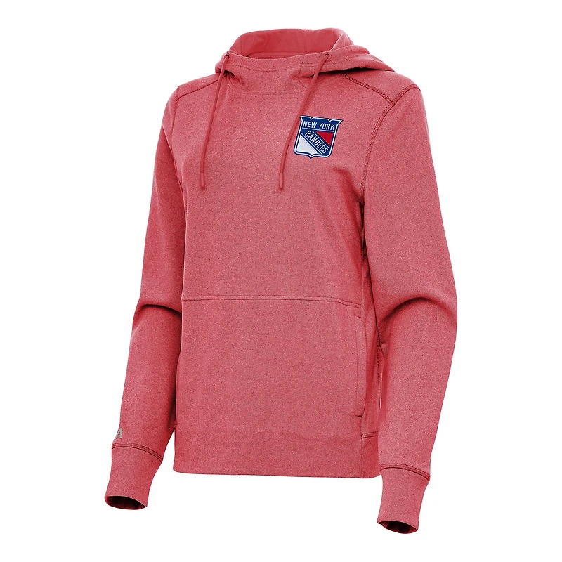 Women's Antigua Heather Red New York Rangers Justice Pullover Hoodie