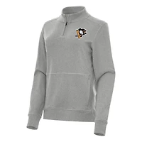 Women's Antigua Heather Gray Pittsburgh Penguins Crush Quarter-Zip Fleece Sweatshirt