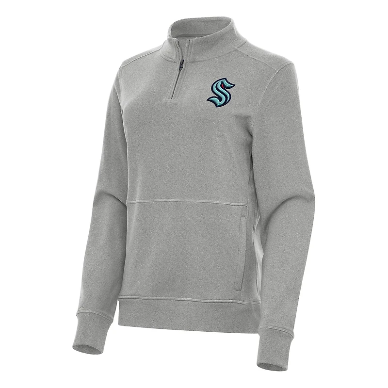 Women's Antigua Heather Gray Seattle Kraken Crush Quarter-Zip Fleece Sweatshirt