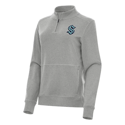 Women's Antigua Heather Gray Seattle Kraken Crush Quarter-Zip Fleece Sweatshirt