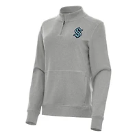 Women's Antigua Heather Gray Seattle Kraken Crush Quarter-Zip Fleece Sweatshirt