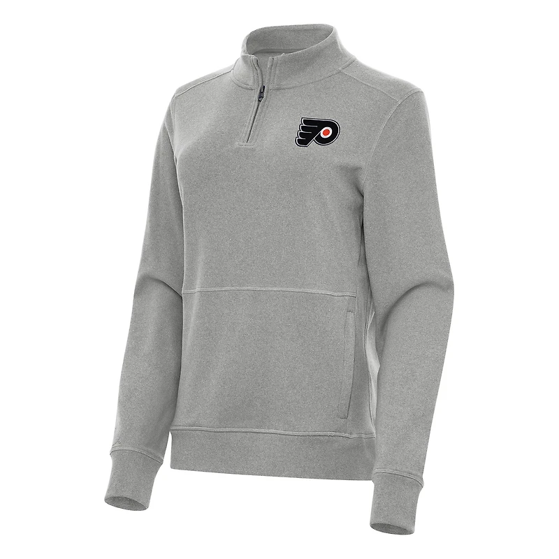 Women's Antigua Heather Gray Philadelphia Flyers Crush Quarter-Zip Fleece Sweatshirt