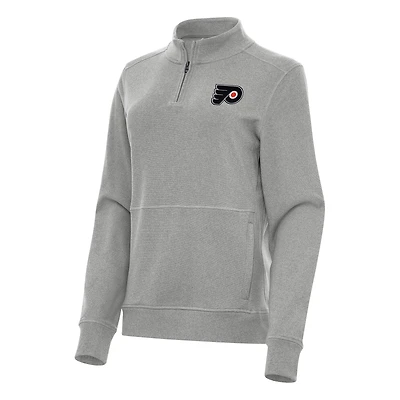 Women's Antigua Heather Gray Philadelphia Flyers Crush Quarter-Zip Fleece Sweatshirt