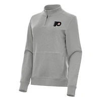 Women's Antigua Heather Gray Philadelphia Flyers Crush Quarter-Zip Fleece Sweatshirt