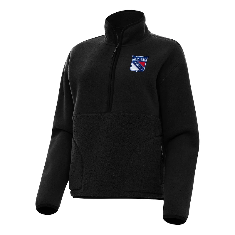 Women's Antigua Black New York Rangers Figure Half-Zip Pullover Sweatshirt