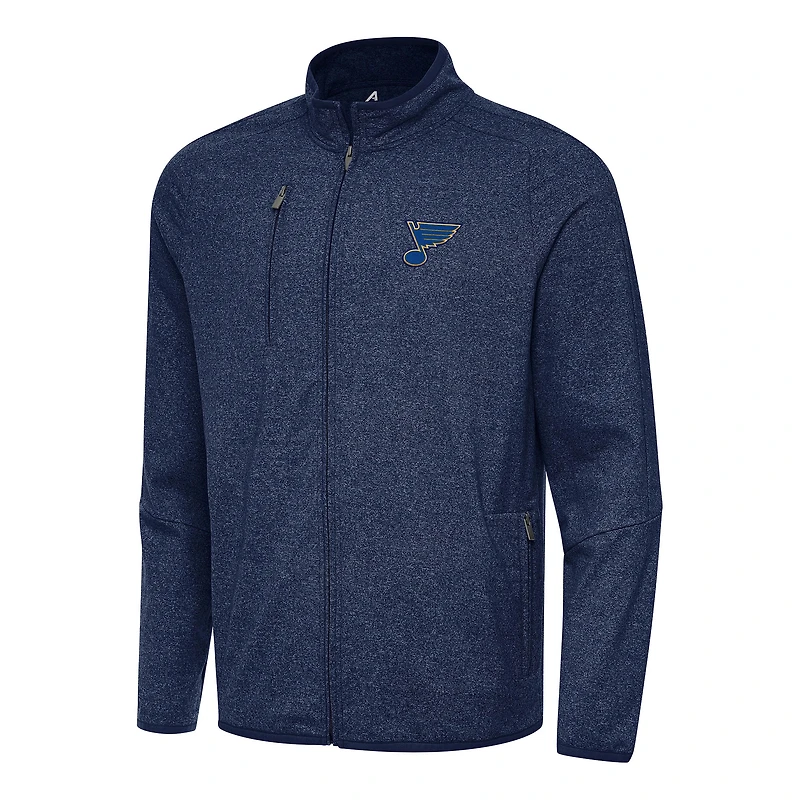 Men's Antigua Heather Navy St. Louis Blues Hold-Up Full-Zip Tri-Blend Jacket