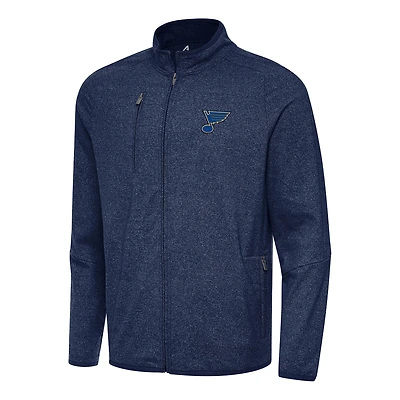Men's Antigua Heather Navy St. Louis Blues Hold-Up Full-Zip Tri-Blend Jacket