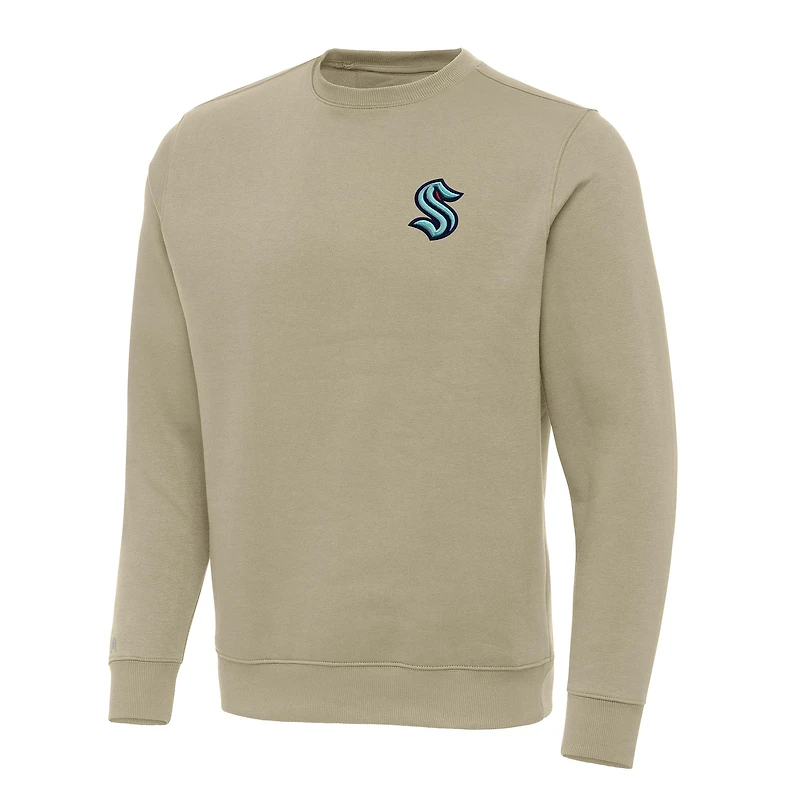 Men's Antigua Khaki Seattle Kraken Victory Crewneck Pullover Sweatshirt