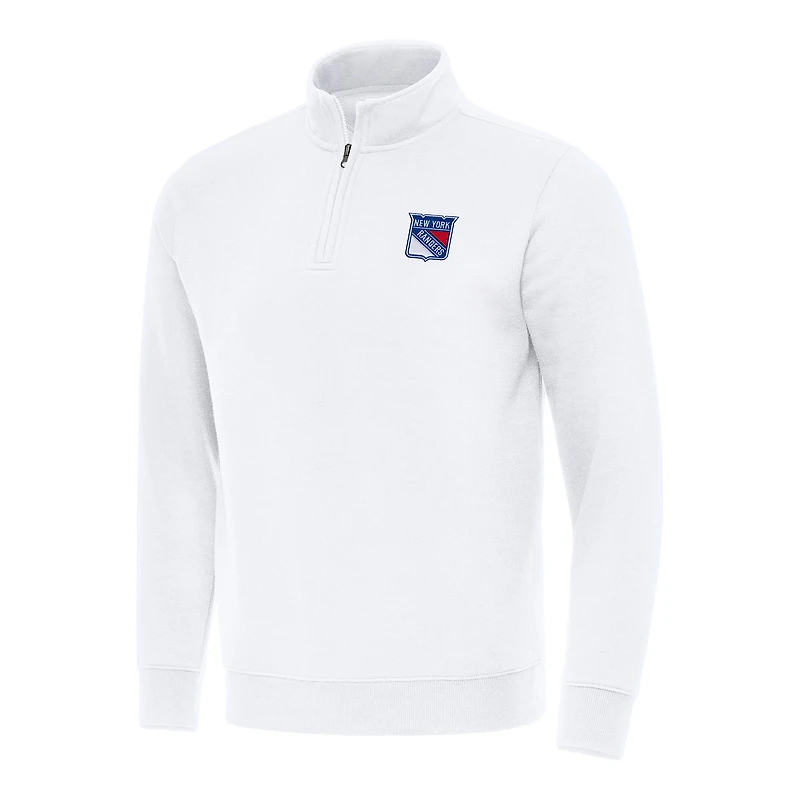 Men's Antigua White New York Rangers Victory Quarter-Zip Mock Sweatshirt
