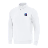 Men's Antigua  White New York Rangers Victory Quarter-Zip Mock Sweatshirt