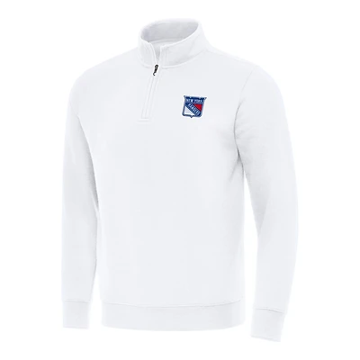 Men's Antigua White New York Rangers Victory Quarter-Zip Mock Sweatshirt