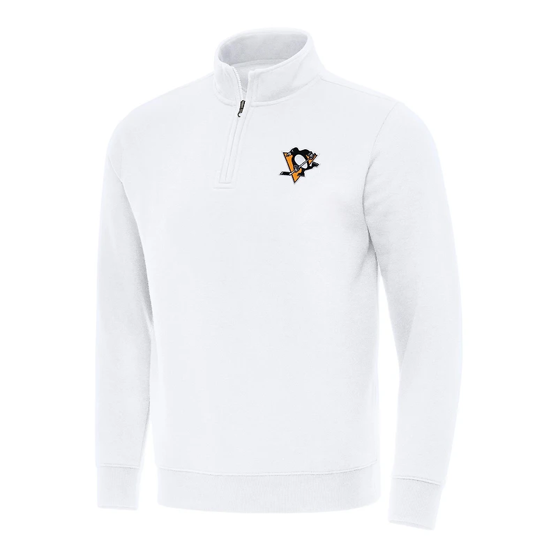 Men's Antigua White Pittsburgh Penguins Victory Quarter-Zip Mock Sweatshirt