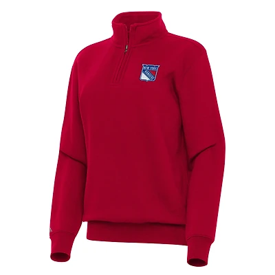 Women's Antigua Red New York Rangers Victory Quarter-Zip Sweatshirt