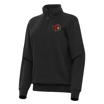Women's Antigua Black Ottawa Senators Victory Quarter-Zip Sweatshirt