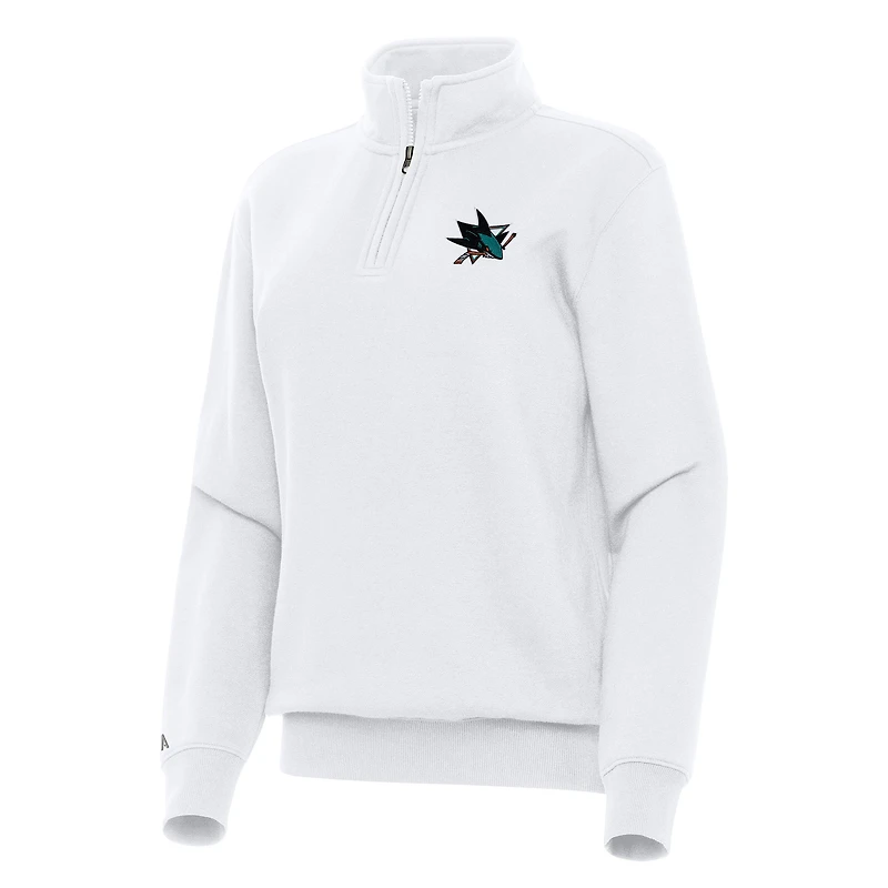 Women's Antigua White San Jose Sharks Victory Quarter-Zip Sweatshirt