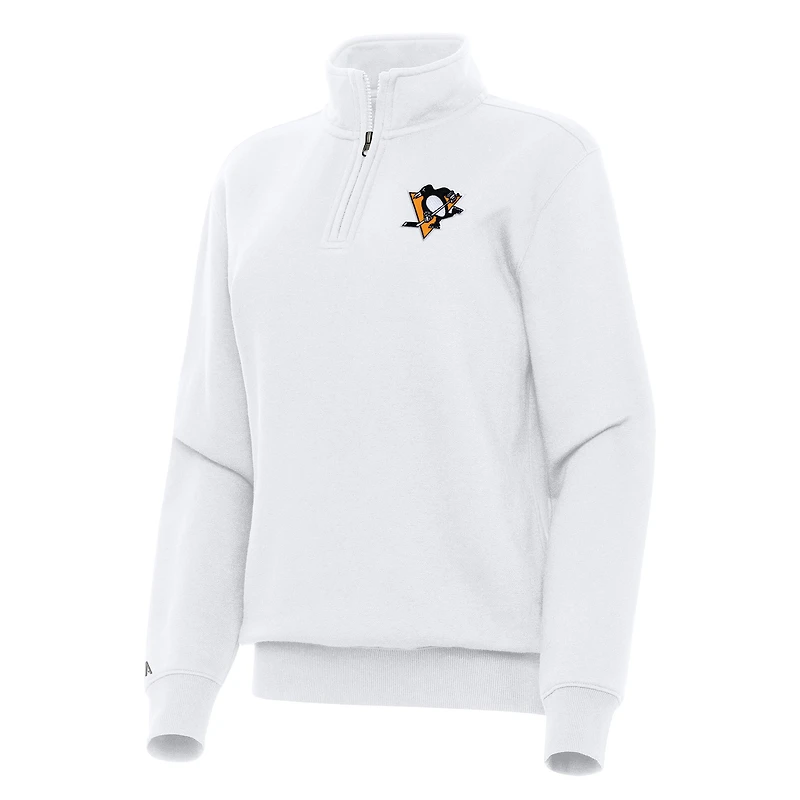 Women's Antigua White Pittsburgh Penguins Victory Quarter-Zip Sweatshirt