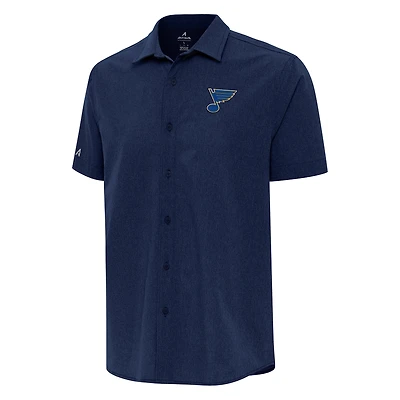 Men's Antigua  Navy St. Louis Blues Activate Woven Short Sleeve Button-Up Shirt