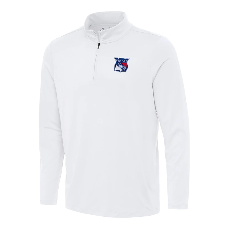 Men's Antigua White New York Rangers Reprocess Quarter-Zip Top