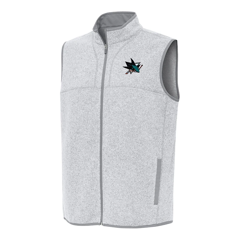 Men's Antigua Heather Gray San Jose Sharks Fortune Full-Zip Vest