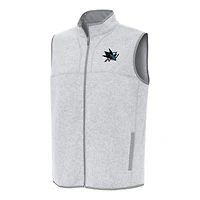 Men's Antigua Heather Gray San Jose Sharks Fortune Full-Zip Vest