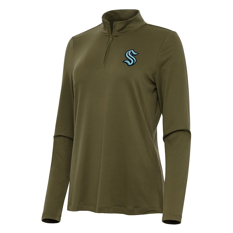 Women's Antigua Olive Seattle Kraken Reprocess Quarter-Zip Top