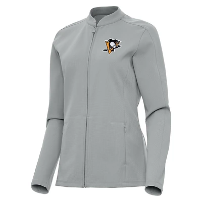 Women's Antigua Gray Pittsburgh Penguins Regard Full-Zip Jacket