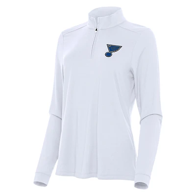 Women's Antigua White St. Louis Blues Intent Quarter-Zip Top
