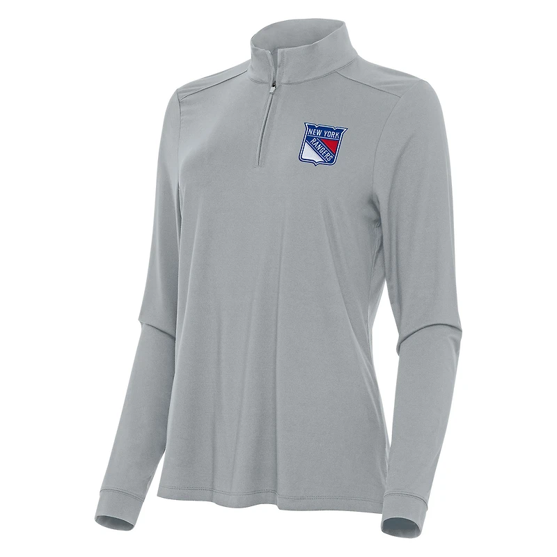 Women's Antigua Gray New York Rangers Intent Quarter-Zip Top