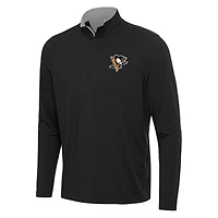 Men's Antigua Black/Gray Pittsburgh Penguins Content Quarter-Zip Pullover Top